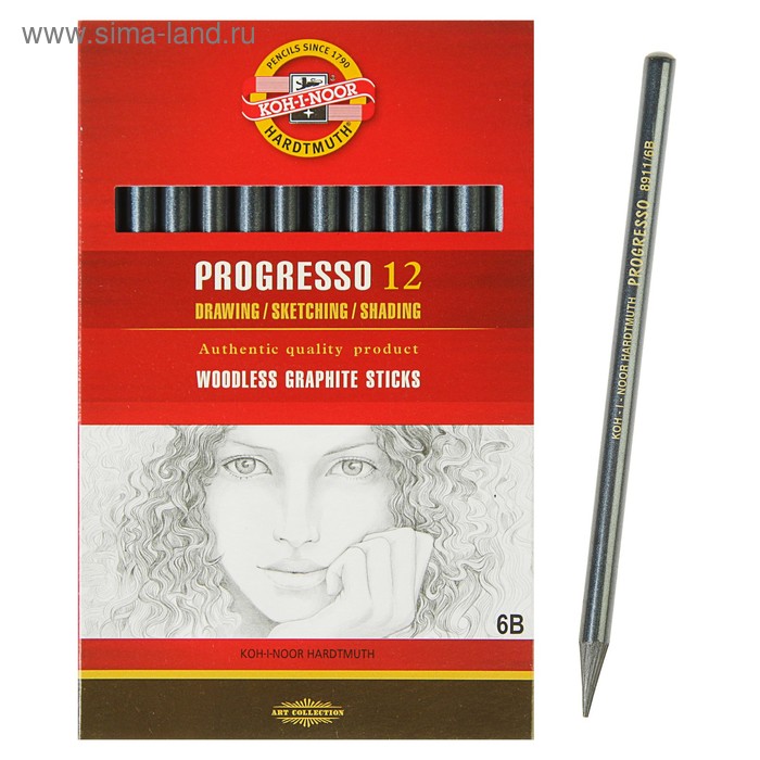 

Карандаш чернографитный (цельнографитовый) Koh-I-Noor PROGRESSO 8911, 6B