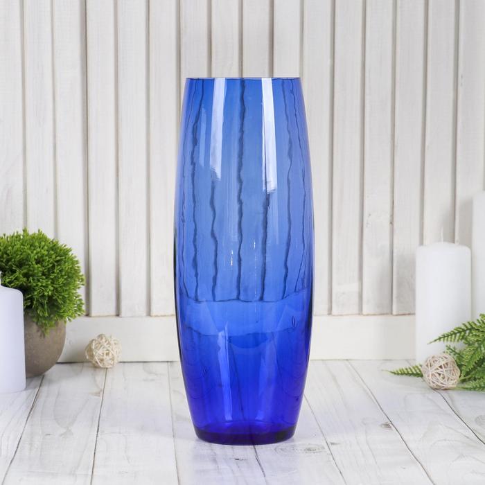 ваза Бочка h 260 мм. из синего стекла (без декора) ваза с 81 3 из синего стекла без декора h 51см d горлышка 3х2 5см d основания 12см