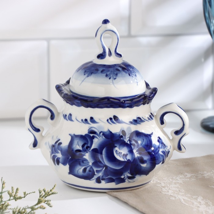 Сахарница с ручками «Анемон», гжель, кобальт, 400 г