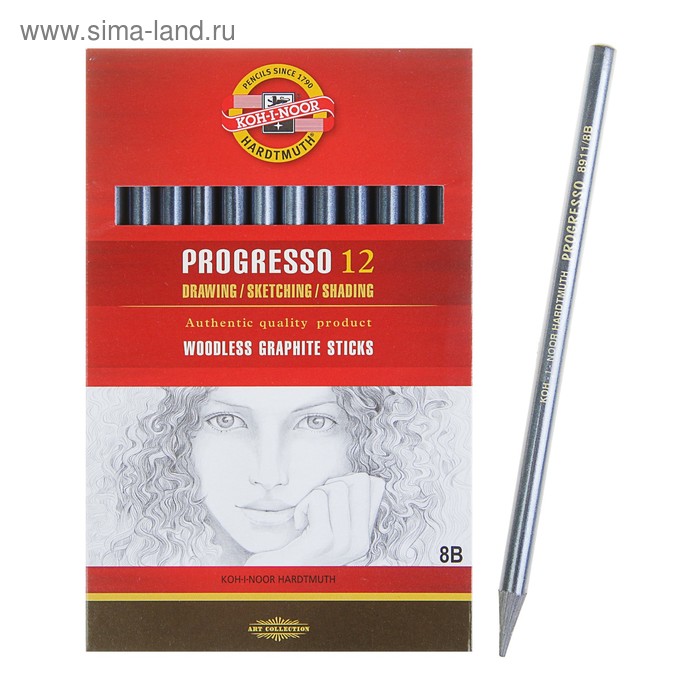 

Карандаш чернографитный (цельнографитовый) Koh-I-Noor 8911 8B, PROGRESSO
