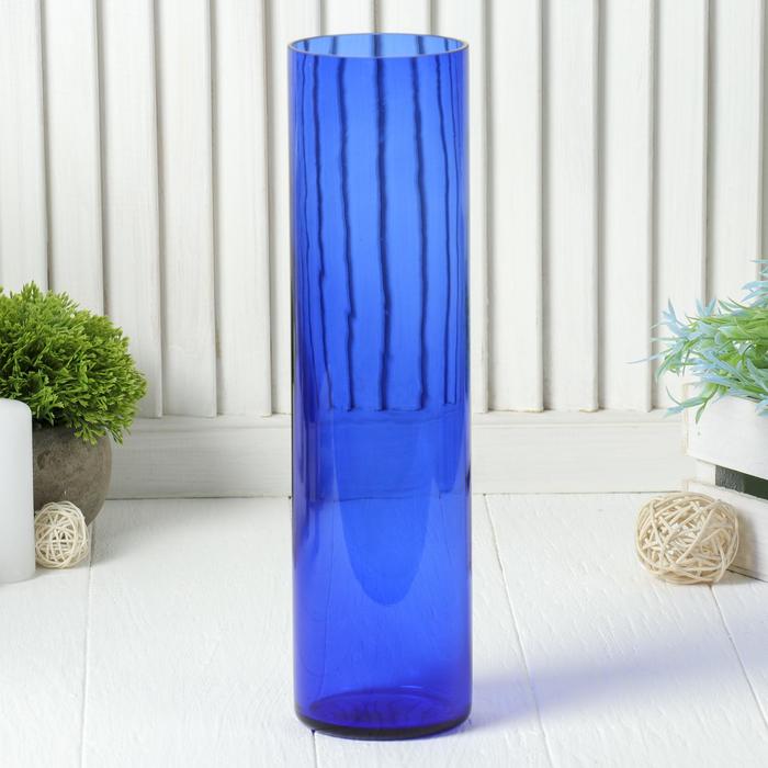 ваза Цилиндр d 80*h 300 мм. из синего стекла (без декора) ваза с 81 3 из синего стекла без декора h 51см d горлышка 3х2 5см d основания 12см
