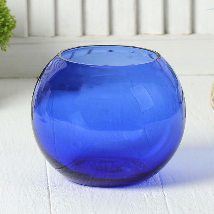 ваза Шар d 135*h 110 мм. из синего стекла (без декора) ваза с 81 3 из синего стекла без декора h 51см d горлышка 3х2 5см d основания 12см