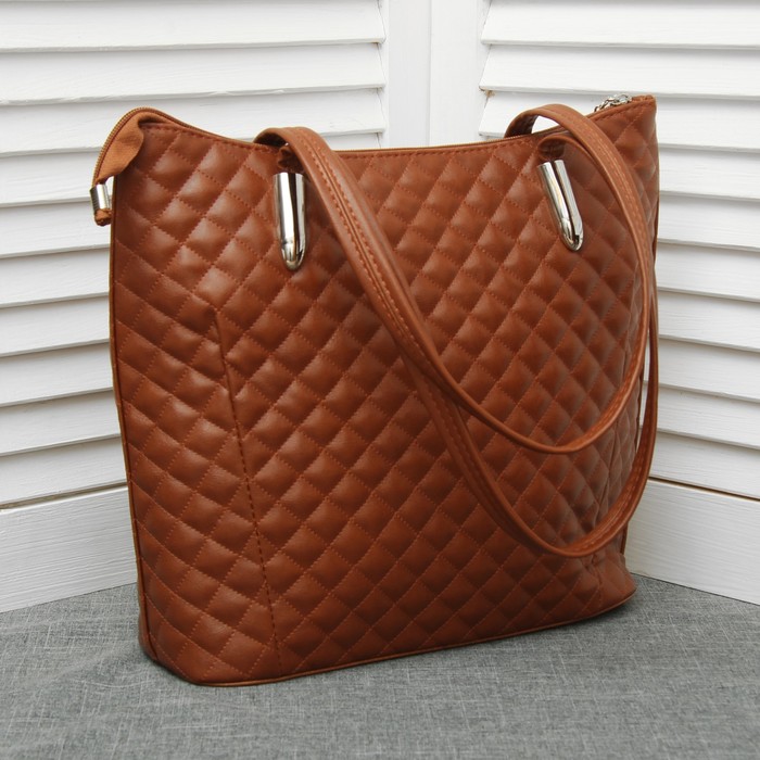 Сумка женская на молнии, 1 отдел, наружный карман, стёжка, рыжая