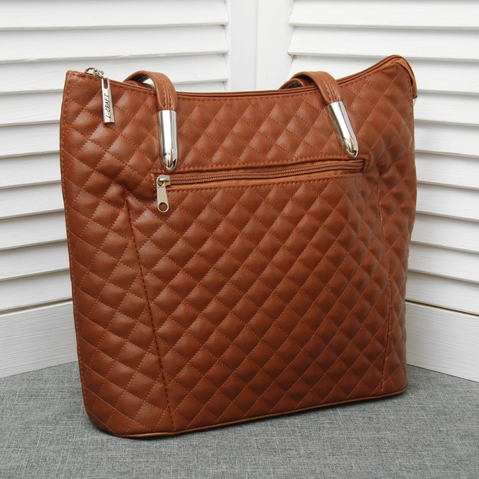 Сумка женская на молнии, 1 отдел, наружный карман, стёжка, рыжая