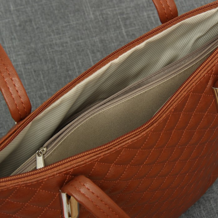 Сумка женская на молнии, 1 отдел, наружный карман, стёжка, рыжая