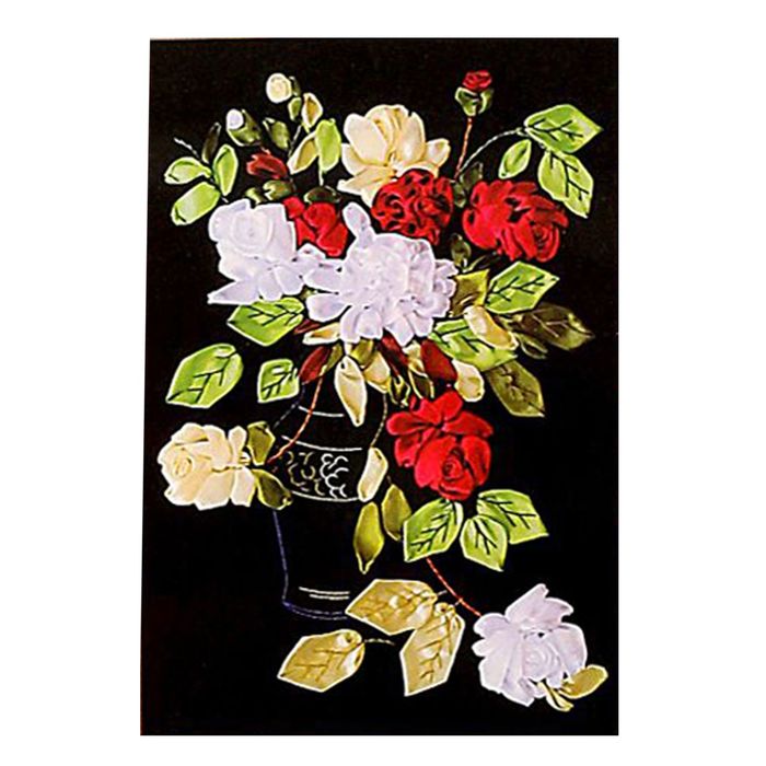 Набор для вышивания лентами "Букет", черный фон, размер основы 50*70 см