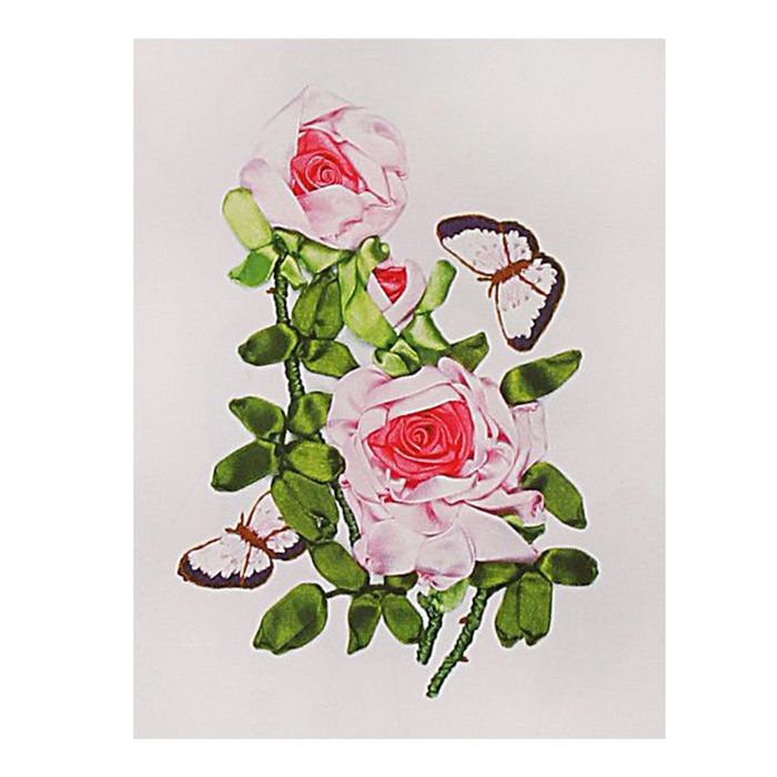 Набор для вышивания лентами "Розы с бабочками" размер основы 30*30 см