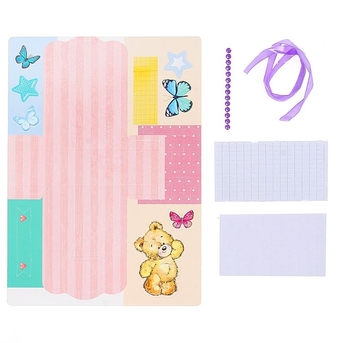 Набор для создания "чайных" открыток из бумаги "Мишка с бабочками" + декор