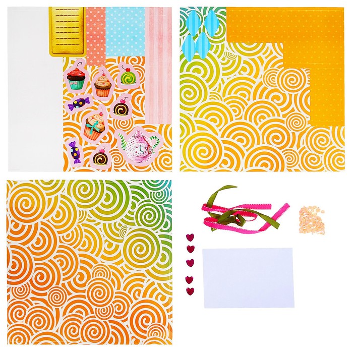 Коробочка с пожеланиями своими руками "Пирожное", 3 листа с элементами + декор