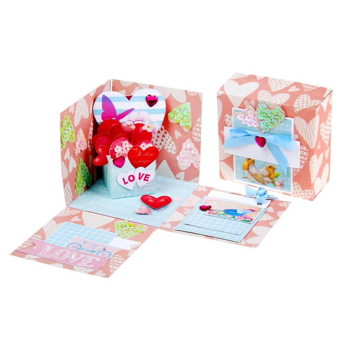 Коробочка с пожеланиями своими руками"Сердечки", 3 листа с элементами + декор