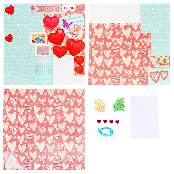 Коробочка с пожеланиями своими руками"Сердечки", 3 листа с элементами + декор