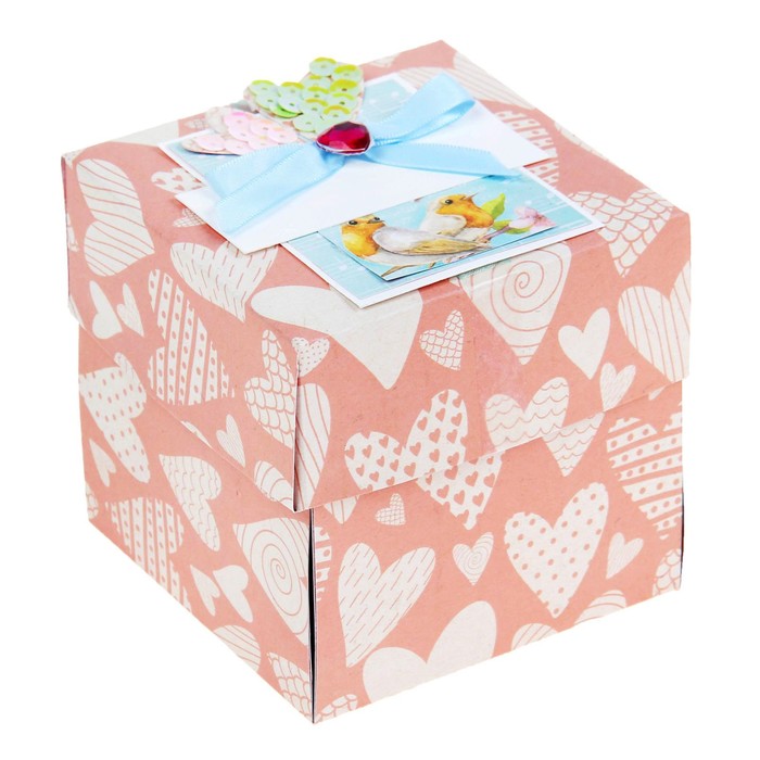 Коробочка с пожеланиями своими руками"Сердечки", 3 листа с элементами + декор