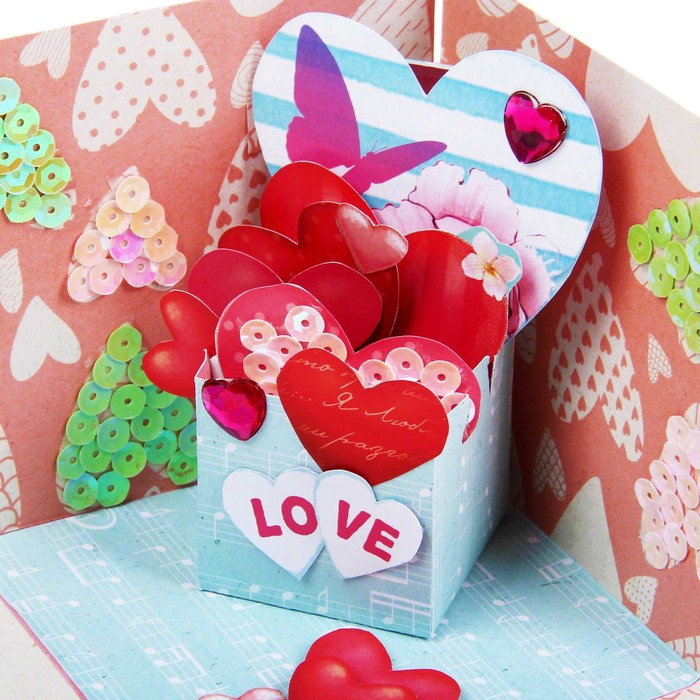 Коробочка с пожеланиями своими руками"Сердечки", 3 листа с элементами + декор