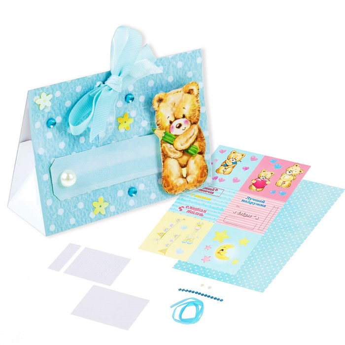 Набор для создания "чайных" открыток из бумаги "Мишка" + декор