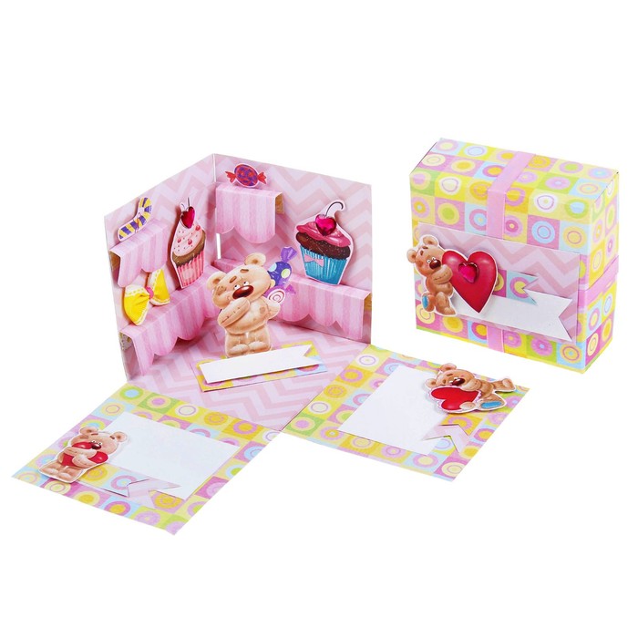 Коробочка с пожеланиями своими руками "Мишки", 3 листа с элементами + декор