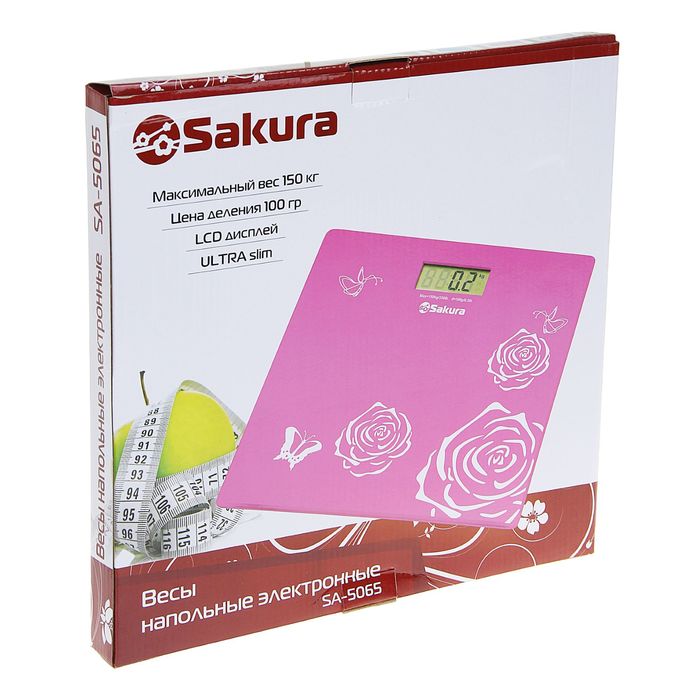 Весы напольные Sakura SA-5065 Ultraslim, электронные, до 150 кг, розовые
