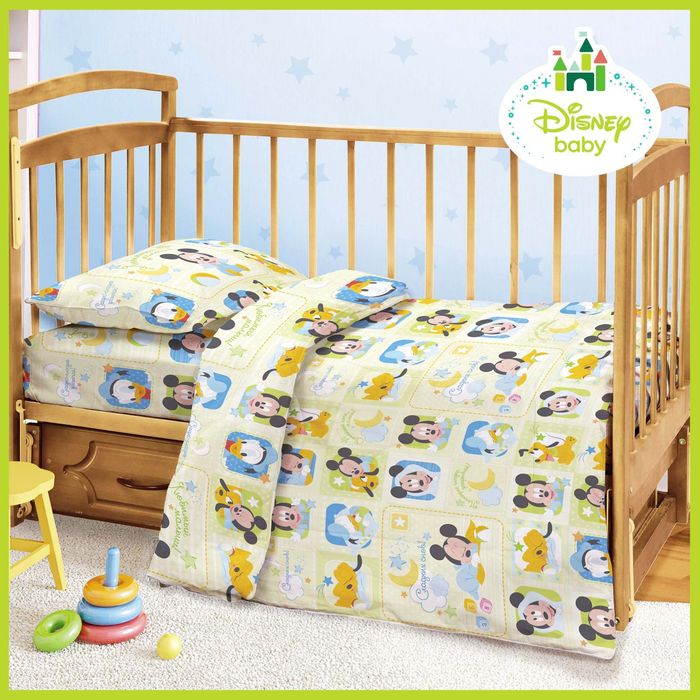 Постельное бельё "Любимый малыш", 112 х 147 см, 100 х 150 см, 40 х 60 см - 1 шт, 100% хлопок, поплин, 125 г/м2, Микки Маус и друзья