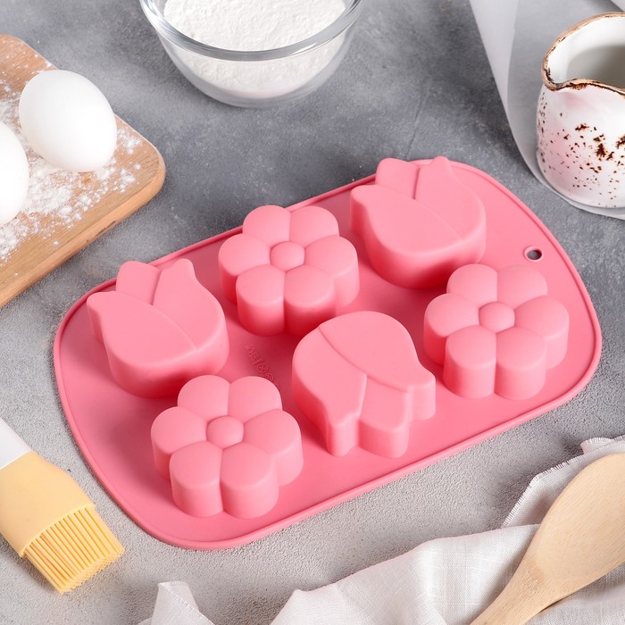 Форма для выпечки "Колокольчик. Ромашка", 6 ячеек, цвета МИКС