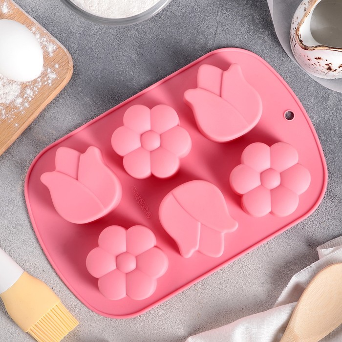 Форма для выпечки "Колокольчик. Ромашка", 6 ячеек, цвета МИКС