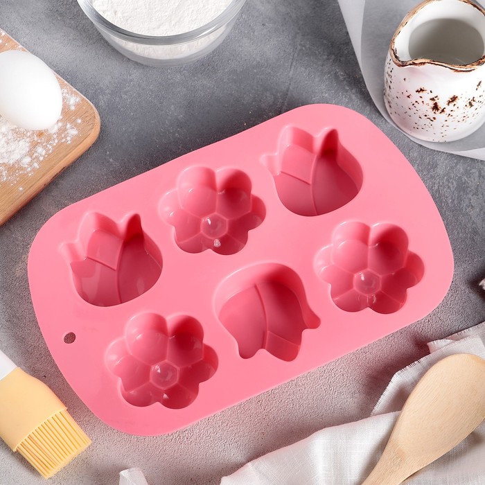 Форма для выпечки "Колокольчик. Ромашка", 6 ячеек, цвета МИКС