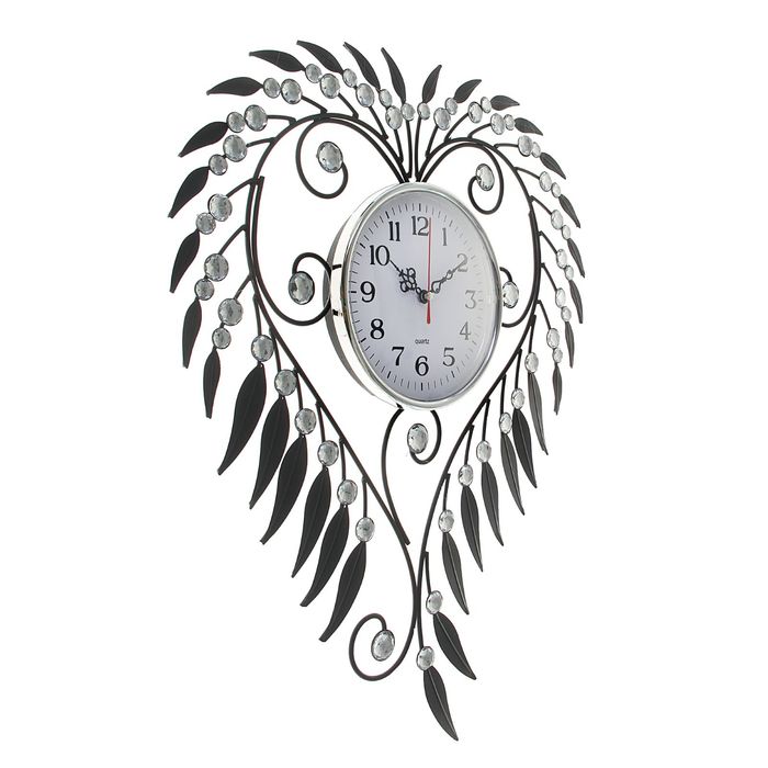 Часы настенные интерьерные "Серия Ажур. Сердце из перьев", белый циферблат