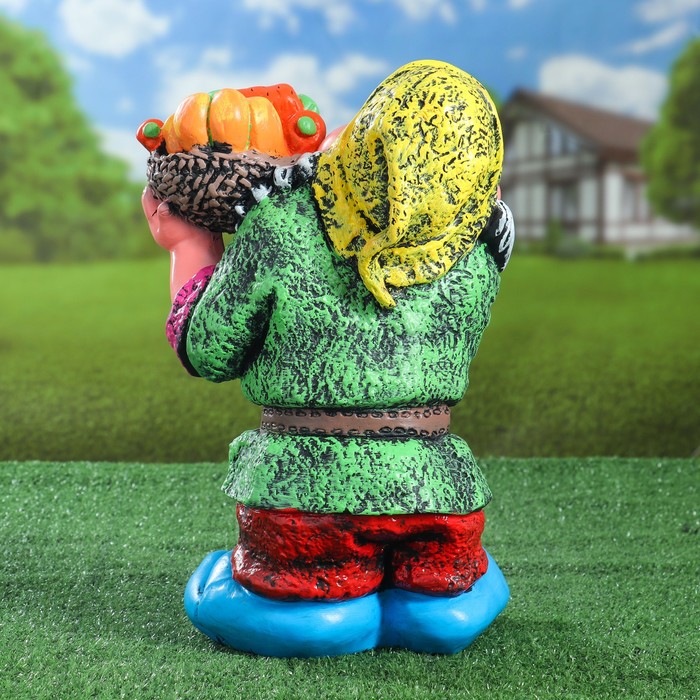 Садовая фигура "Гном с овощами", жёлтый колпак, 37 см