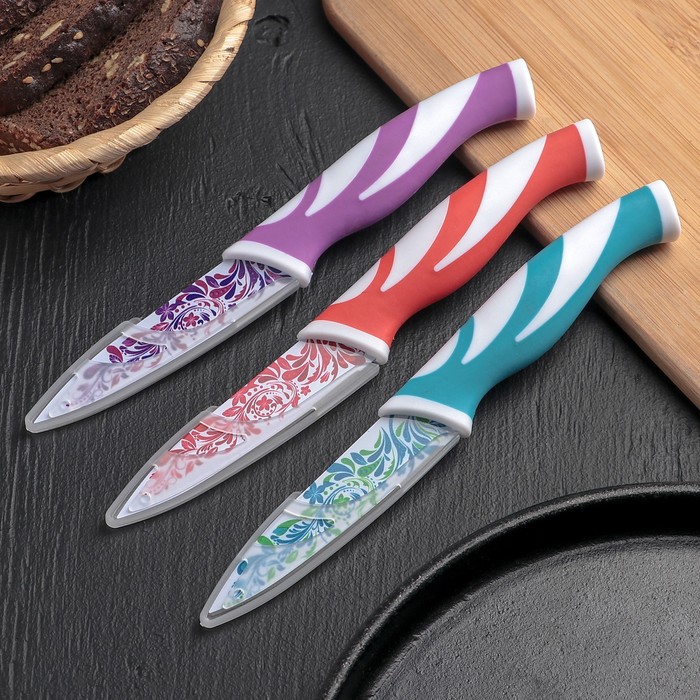 Нож с антиналипающим покрытием "Буйство красок" лезвие 9 см, цвета МИКС