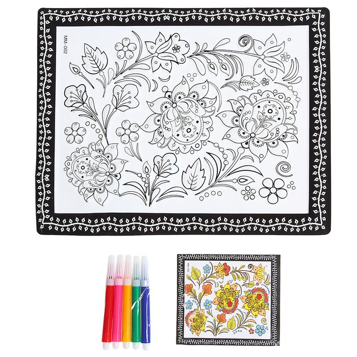 Раскраска объемная "Цветочки" из пластика с 5 фломастерами