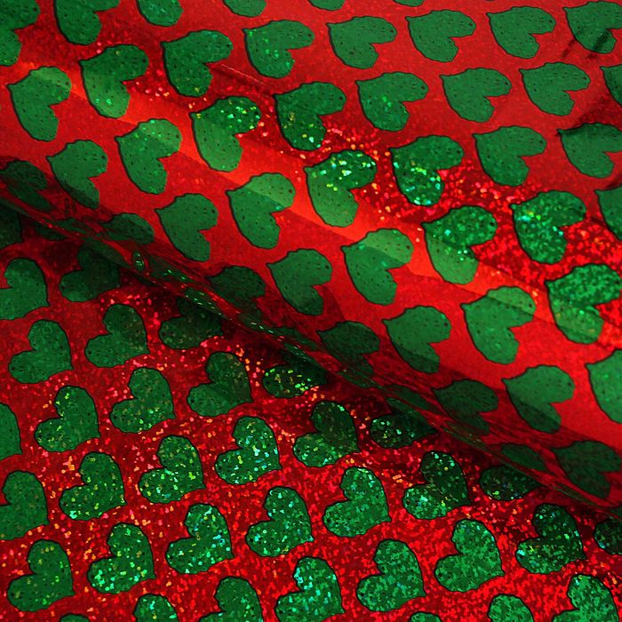 Пленка голография "Зелёные сердца", 70 х 100 см