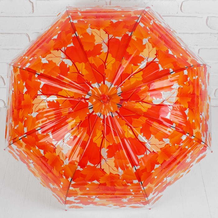 Зонт-трость "Листопад", полуавтоматический, R=42,5см, цвет оранжевый