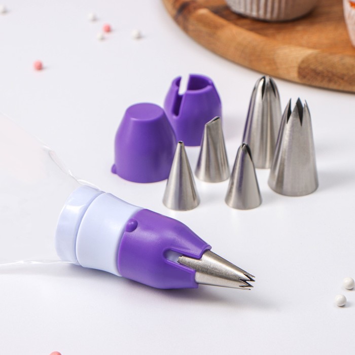 Набор кондитерский "Радость" 15 предметов: 5 кондитерских мешков, 6 насадок, адаптер