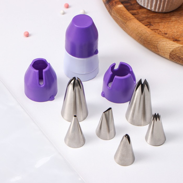 Набор кондитерский "Радость" 15 предметов: 5 кондитерских мешков, 6 насадок, адаптер