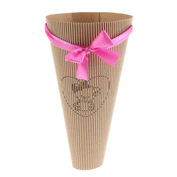 Конус для цветов "С любовью!" с печатью, розовый, 16 х 26 см