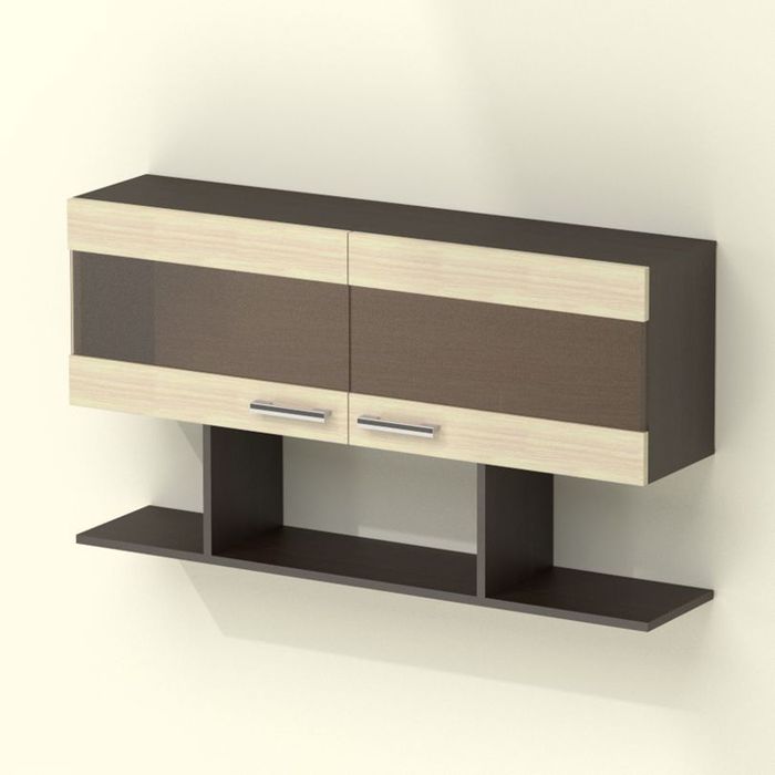 Полка стекло 1150х257х628, венге, дуб млечный