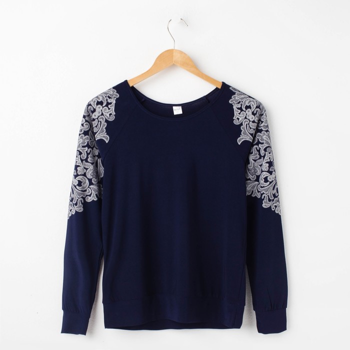 Джемпер женский 728 синий/кружевной принт, р-р 44