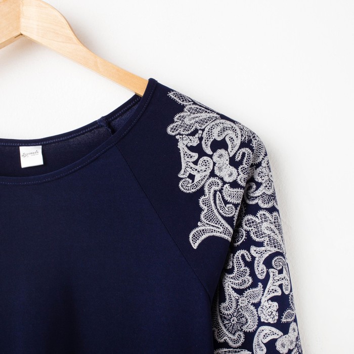 Джемпер женский 728 синий/кружевной принт, р-р 44
