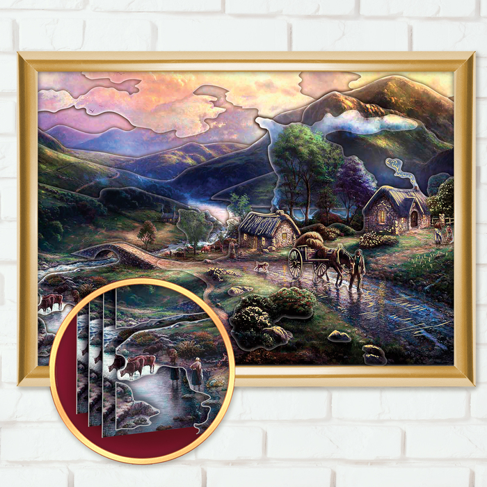 Аппликация объемная - 3D "Деревня в горах" А3 + двусторонняя клейкая лента