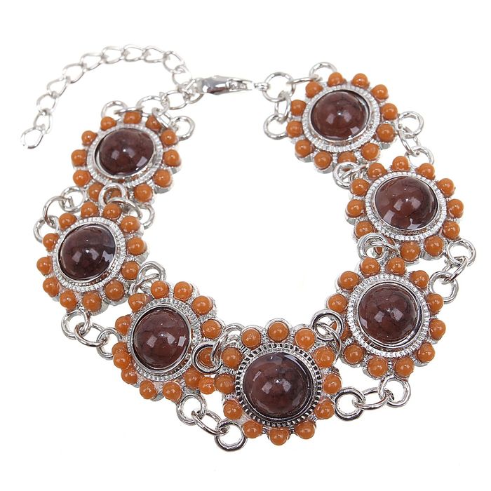 Браслет ассорти "Круг солнечный", цвет коричневый в серебре