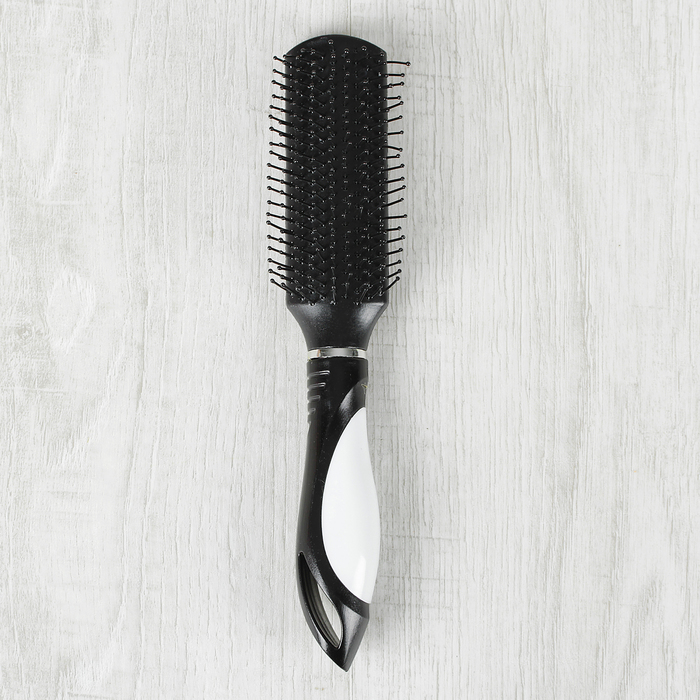 Расчёска массажная, прямоугольная, цвет чёрный/белый