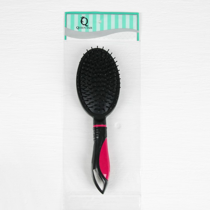 Расчёска массажная, овальная, цвет чёрный/розовый