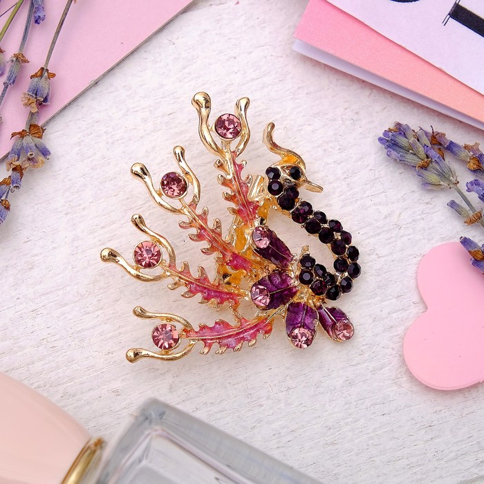 Брошь "Павлин", цвет фиолетовый в золоте
