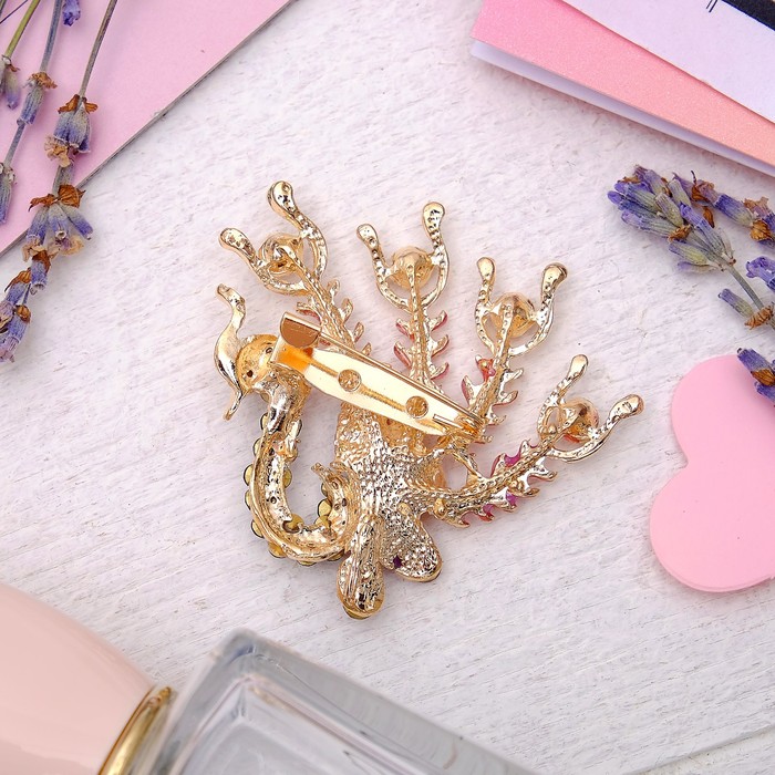 Брошь "Павлин", цвет фиолетовый в золоте