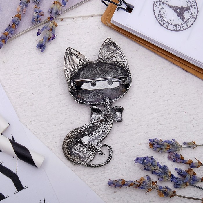 Брошь "Кошка-мур", цвет чёрный