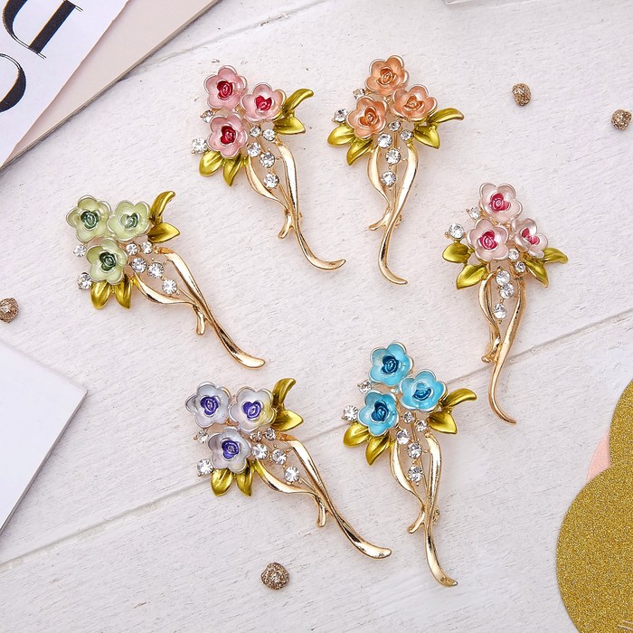 Брошь "Цветы в букете", цвет МИКС