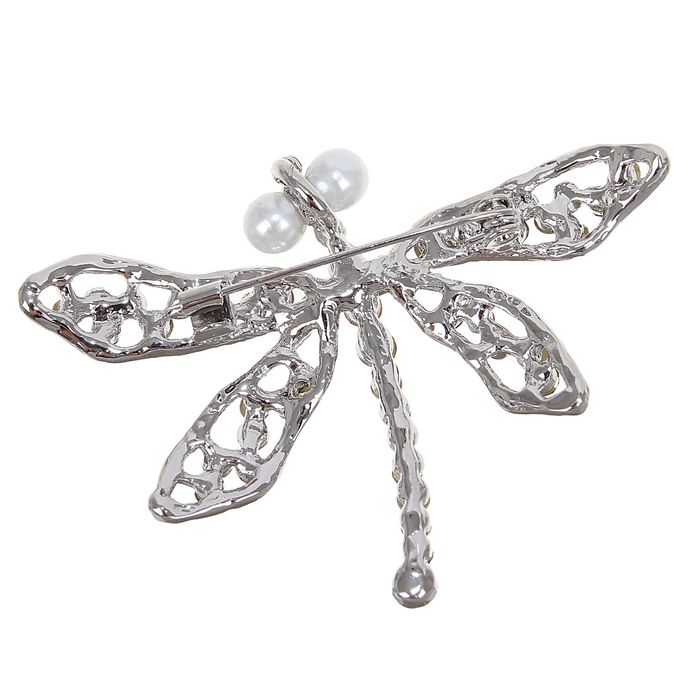 Брошь "Стрекоза" с жемчужиной, цветная в серебре