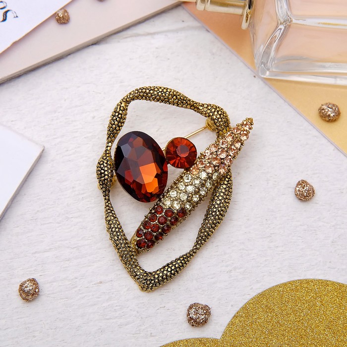 Брошь "Абстракция", цвет коричневый в чернёном золоте