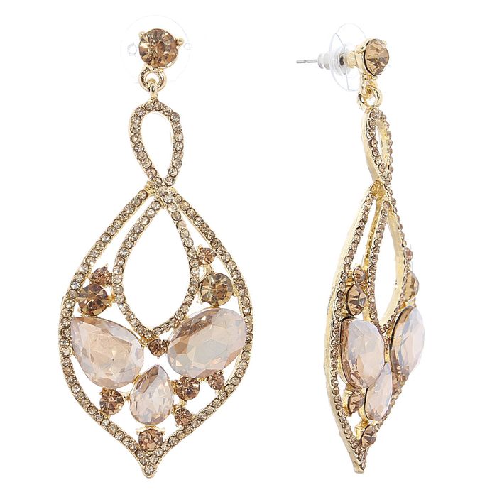 Серьги висячие со стразами "Капли востока", цвет янтарный в золоте