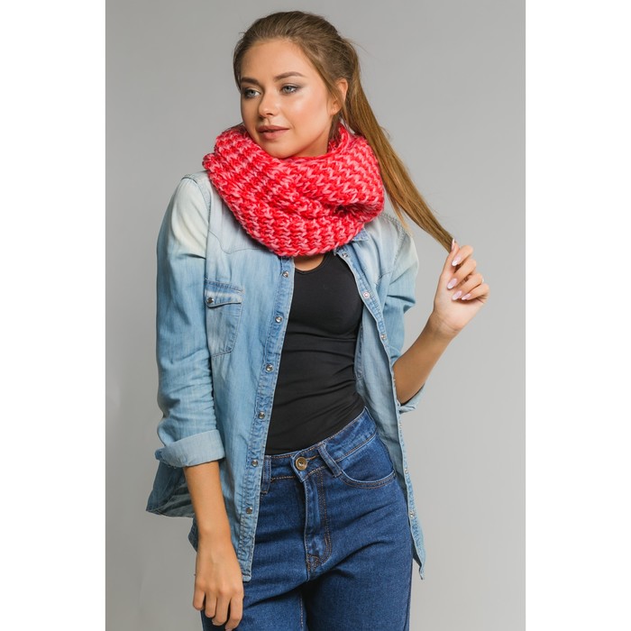 Шарф хомут "Разноцветная нить", размер 25х120 см, цвет коралловый