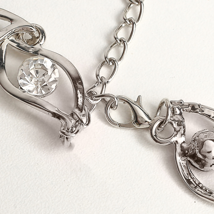 Набор 3 предмета: серьги, колье, браслет "Лист" цвет черно-белый в серебре