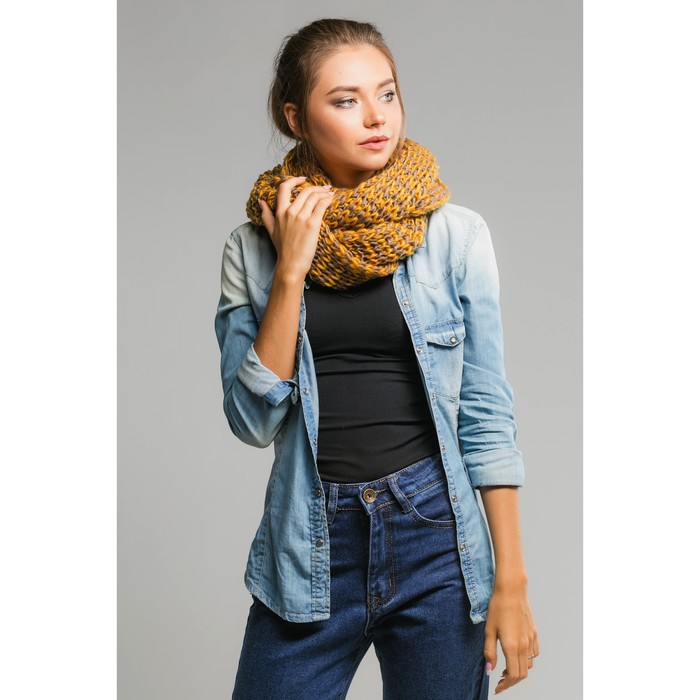 Шарф хомут "Разноцветная нить", размер 25х120 см, цвет охра